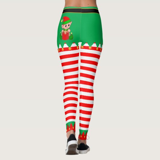 Cute Kerstmis Elf en Gold Jingle Bells Leggings (Achterkant)