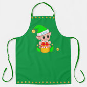 Cute Kerstmis Elf en Golden Confetti on Green Schort (Voorkant)