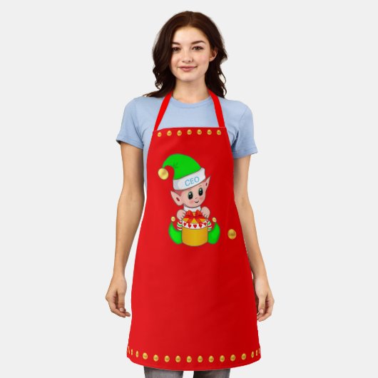 Cute Kerstmis Elf en Golden Confetti op Red Schort (Gedragen)