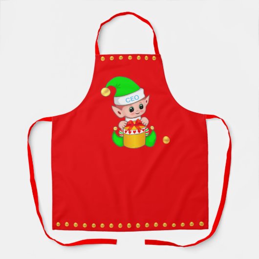 Cute Kerstmis Elf en Golden Confetti op Red Schort (Voorkant)