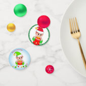 Cute Kerstmis Elf en Golden Green Red Confetti (Groep)
