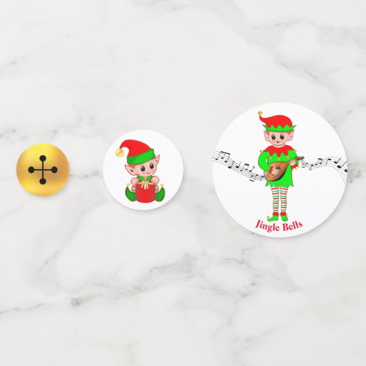 Cute Kerstmis Elf en Golden Jingle Bells Confetti (Achterkanten)