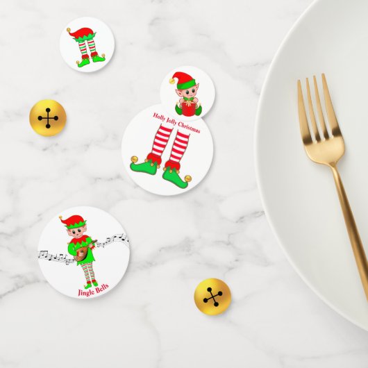 Cute Kerstmis Elf en Golden Jingle Bells Confetti (Groep)