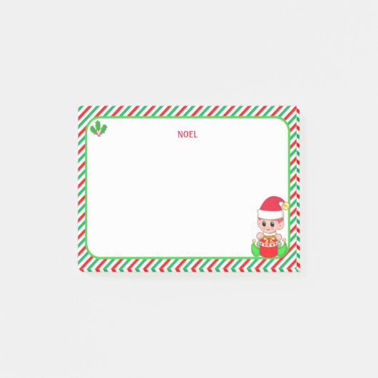 Cute Kerstmis Elf en Green, Red & White Lijst Post-it® Notes (Voorkant)
