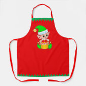 Cute Kerstmis Elf en Green Stripes op Red Schort (Voorkant)