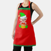 Cute Kerstmis Elf en Green Stripes op Red Schort (Insitu)