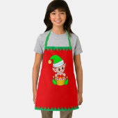 Cute Kerstmis Elf en Green Stripes op Red Schort (Insitu)