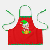 Cute Kerstmis Elf en Green Stripes op Red Schort (Voorkant)
