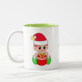 Cute Kerstmis Elf en Happy Time Calligraphy Tweekleurige Koffiemok (Links)