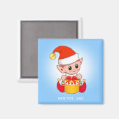 Cute Kerstmis Elf en Jouw tekst op Light Blue Magneet (Voorkant / Achterkant)