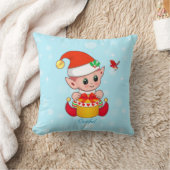 Cute Kerstmis Elf en Kardinaal Bird op Turquoise Kussen (Deken)