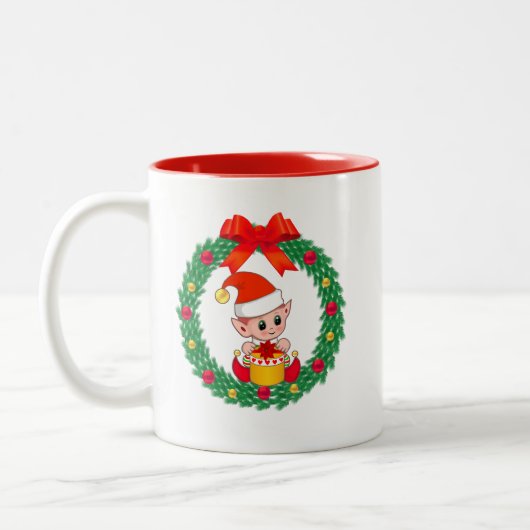 Cute Kerstmis Elf en kerstmis Tweekleurige Koffiemok (Links)