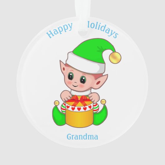 Cute Kerstmis Elf en Prettige feestdagen Grandma Ornament (achterkant)
