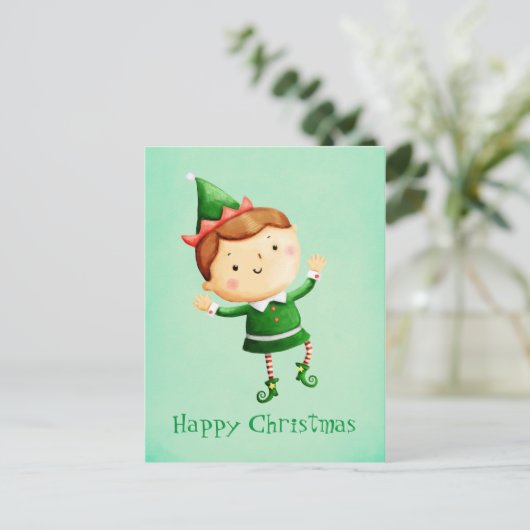 Cute Kerstmis Elf Feestdagenkaart (Staand voorkant)