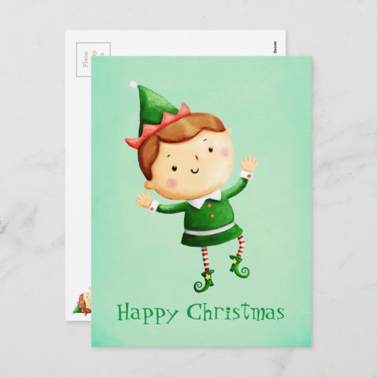 Cute Kerstmis Elf Feestdagenkaart (Voorkant / Achterkant)