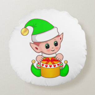 Cute Kerstmis Elf gekleed in Green Rond Kussen