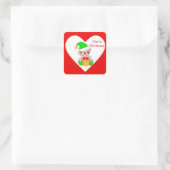 Cute Kerstmis Elf & Gift Box op Red & White Vierkante Sticker (Tas)
