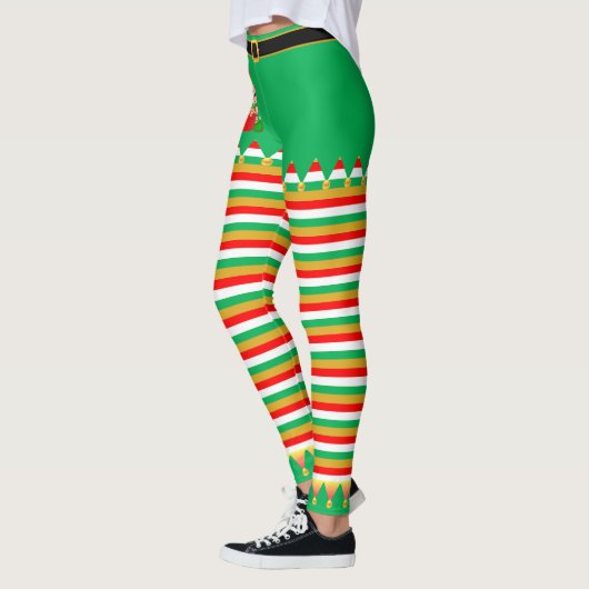 Cute Kerstmis Elf & Jingle Bells op Striped Leggings (Links)
