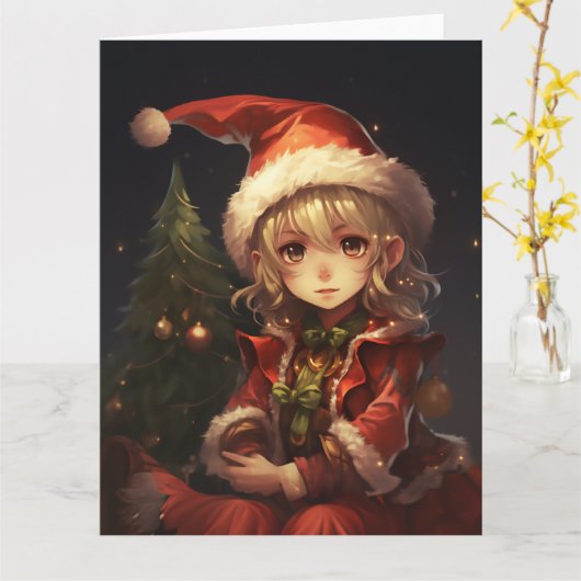 Cute Kerstmis Elf Kaart (Gele Bloem)