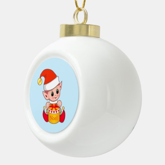 Cute Kerstmis Elf Keramische Bal Ornament (Rechts)