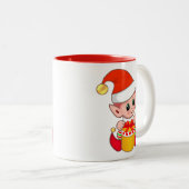 Cute Kerstmis Elf met cadeaudoos Tweekleurige Koffiemok (Voorkant rechts)