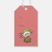 Cute Kerstmis Elf met Candy Cane Merry Kerstmis Cadeaulabel (Achterkant)