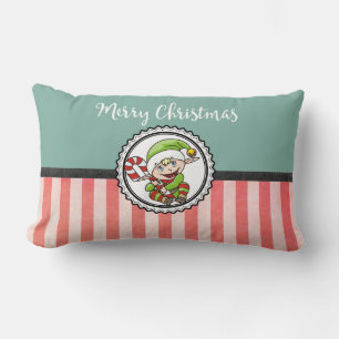 Cute Kerstmis Elf met Candy Cane Merry Kerstmis Kussen