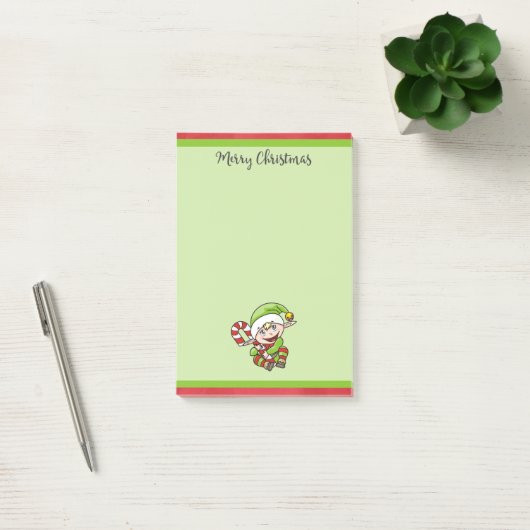 Cute Kerstmis Elf met Candy Cane Merry Kerstmis Post-it® Notes (Kantoor)