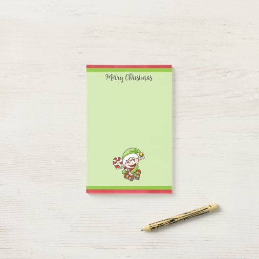 Cute Kerstmis Elf met Candy Cane Merry Kerstmis Post-it® Notes (Op bureau)