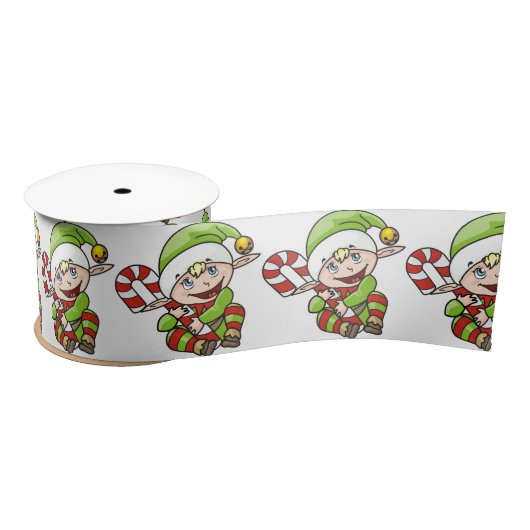 Cute Kerstmis Elf met snoepriet Satijnen Lint (Spoel)