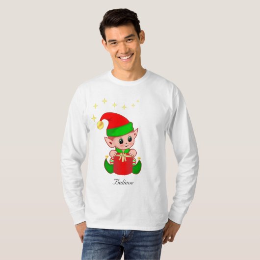 Cute Kerstmis Elf met sterren T-shirt (Voorkant volledig)