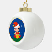 Cute Kerstmis Elf op blauw Keramische Bal Ornament (Rechts)
