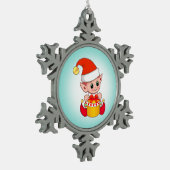 Cute Kerstmis Elf op Blauwgroen blauw Tin Sneeuwvlok Ornament (Links)