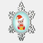 Cute Kerstmis Elf op Blauwgroen blauw Tin Sneeuwvlok Ornament (Rechts)