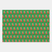 Cute Kerstmis Elf op Golden Beige, Green en Red Inpakpapier Vel (Voorkant 3)