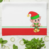 Cute Kerstmis Elf op groen, rood en wit Theedoek (Gevouwen)