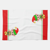 Cute Kerstmis Elf op groen, rood en wit Theedoek (Horizontaal)