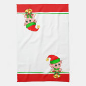 Cute Kerstmis Elf op groen, rood en wit Theedoek (Verticaal)