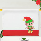 Cute Kerstmis Elf op groen, rood en wit Theedoek