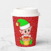 Cute Kerstmis Elf op Red Glitter Papieren Bekers (Achterkant)