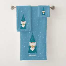 Cute Kerstmis Elf op Sapphire Blue Bad Handdoek