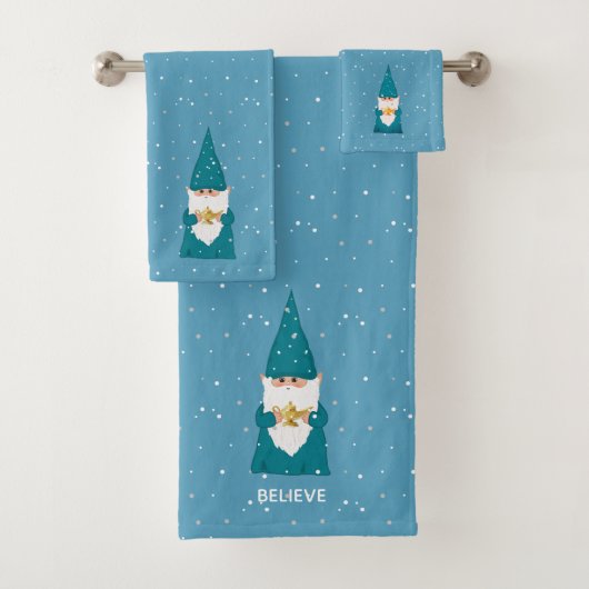 Cute Kerstmis Elf op Sapphire Blue Bad Handdoek (Insitu)