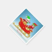 Cute Kerstmis Elf op Sleigh Blue Servet (Hoek)