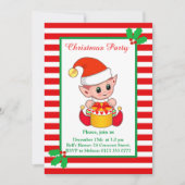 Cute Kerstmis Elf op uitnodiging van Red White (Voorkant)