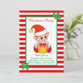 Cute Kerstmis Elf op uitnodiging van Red White (Staand voorkant)
