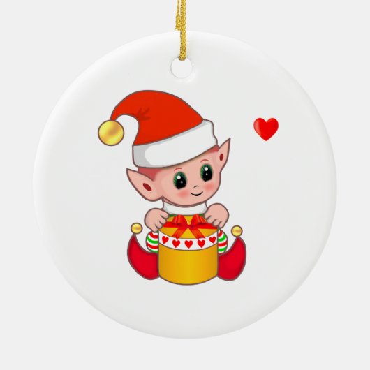 Cute Kerstmis Elf op White Keramisch Ornament (Achterkant)