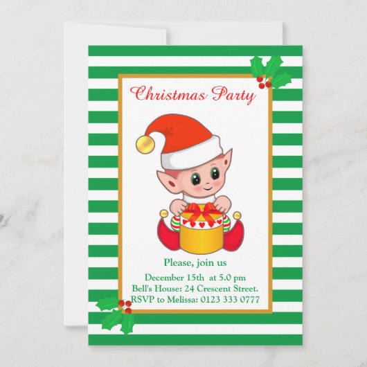 Cute Kerstmis Elf over de uitnodiging van de Green (Voorkant)