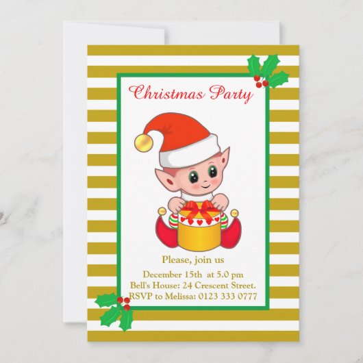 Cute Kerstmis Elf over de uitnodiging voor de Gold (Voorkant)