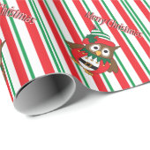 Cute Kerstmis Elf Owl Cadeaupapier (Rol Hoek)