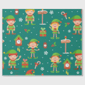 Cute Kerstmis Elf Pattern Cadeaupapier (Vlak)